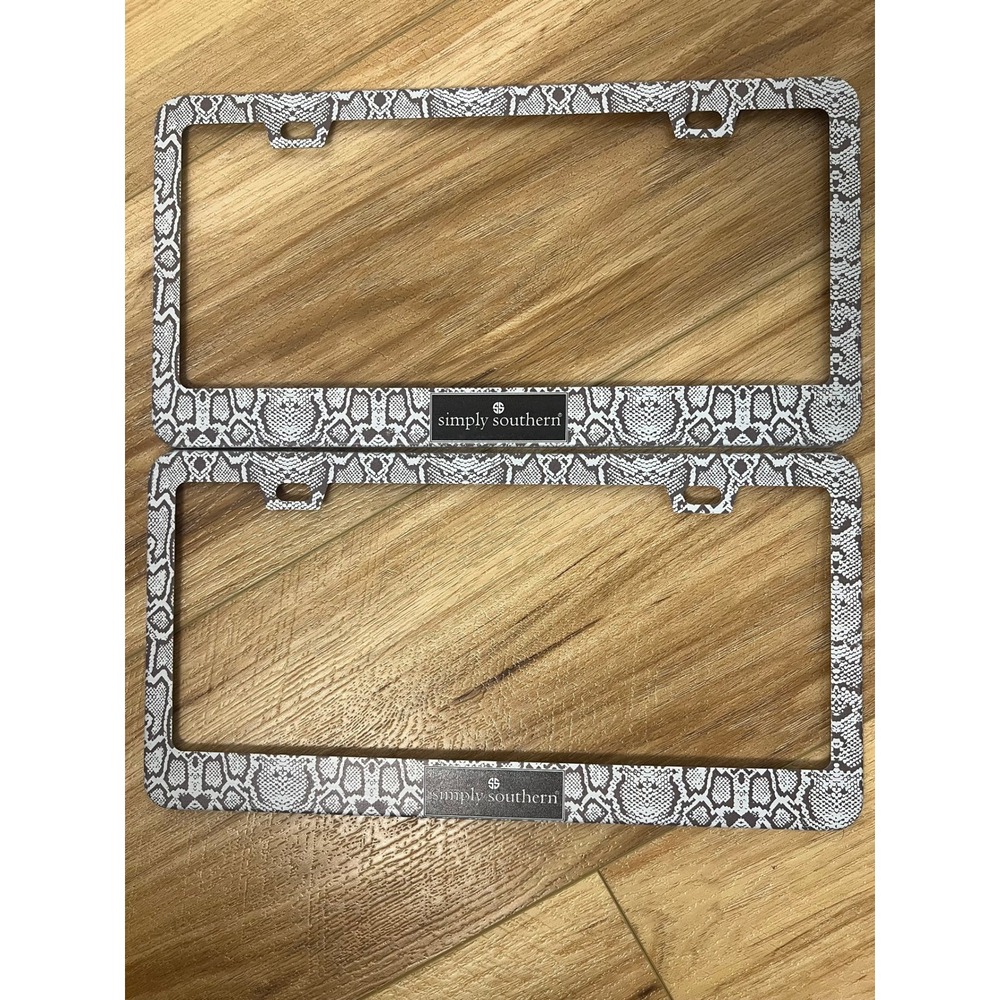 Simply Southern License Plate Frames Womens Grey Snakeskin Set of 2 Metal Car